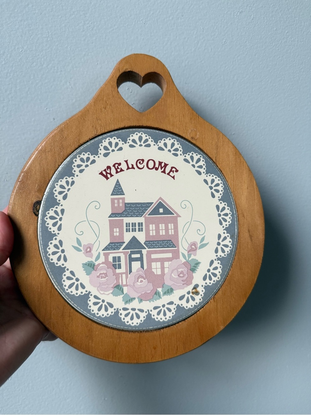 Vintage 1988 Victorian Lace Collection Welcome Floral Rose House Wood Wall Sign